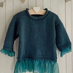 Knitted Frilly Jumper Pattern Create a Cute Ribbon Ruffle Edged Sweater For A Child Knitting Tutorial Autumn Style Instant Digital Download