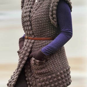 Crochet Chunky Cardigan Pattern Beautiful Bobble Stitch Oversized Warm Gilet Style Sleeveless Crocheting Tutorial Instant Digital Download