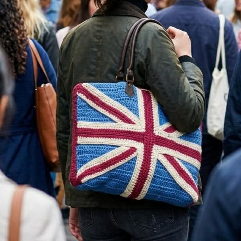 Crochet Union Jack Bag Pattern Create a Shopping Tote Flag Themed Design Crocheting Tutorial Colourful Unique Bags Instant Digital Download image 2