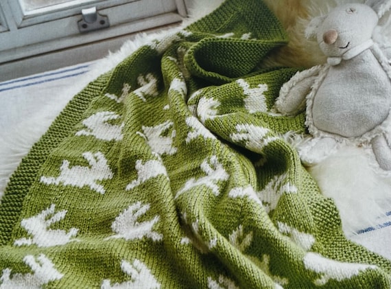 Adorable Knitted Baby Bunny Blanket Knitting Intarsia Pattern Rabbit Themed Animal Lovers Knitting Throw Tutorial Instant Download