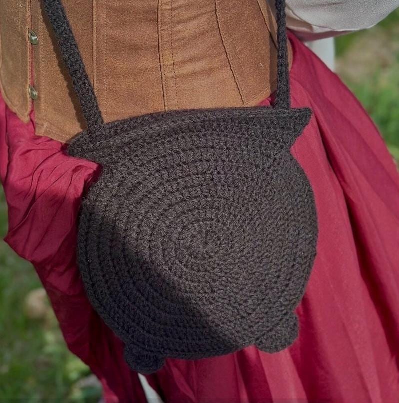 34 Witchy Crochet Patterns for Spooky, Celestial, and Gothic Makes 1 Witch's Cauldron Crochet Bag Pattern Halloween Crossbody
