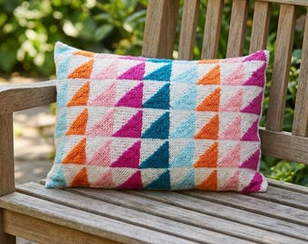 Knitted Triangle Cushion Pattern Create a Beautiful Colourful Cosy Pillow as Handmade Gifts Knitting Tutorial Instant Digital Download