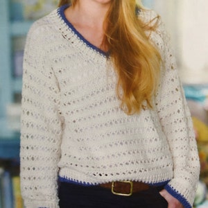 Lovely Crochet V Neck Sweater Sporty Summer Jumper Crochet Lightweight Top Crocheting Tutorial Instant Digital Download