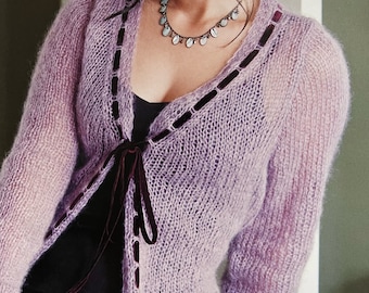 Knitted Mohair Cardigan Pattern with Elegant Threaded Ribbon Embellishments Knitting Tutorial Instant Digital Download
