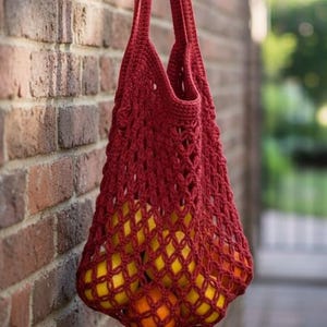Mönster för virkade shoppingkasser med snöre, virkning, miljövänlig, skapa en idealisk marknad, fruktpåse, virkhandledning, direkt digital nedladdning