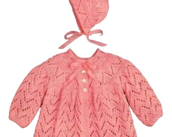 Beautiful Vintage Baby Knitted Coat and Bonnet Knitting Tutorial Instant Digital Download