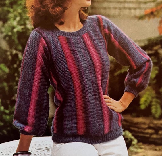 Schöne Gestreifte Pullover Vintage 80er Jahre Mode Strick Top