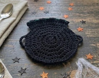 Crochet Cauldron Pattern Witchy Halloween Coaster Pagan Mug Rug Spooky Gothic Table Décor Easy Crocheting Tutorial Instant Digital Download
