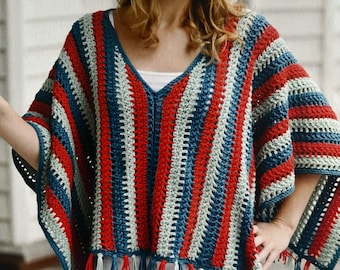 Beautiful Striped Crochet Poncho Boho Beach Pattern An Easy Pattern To Follow Instant Download