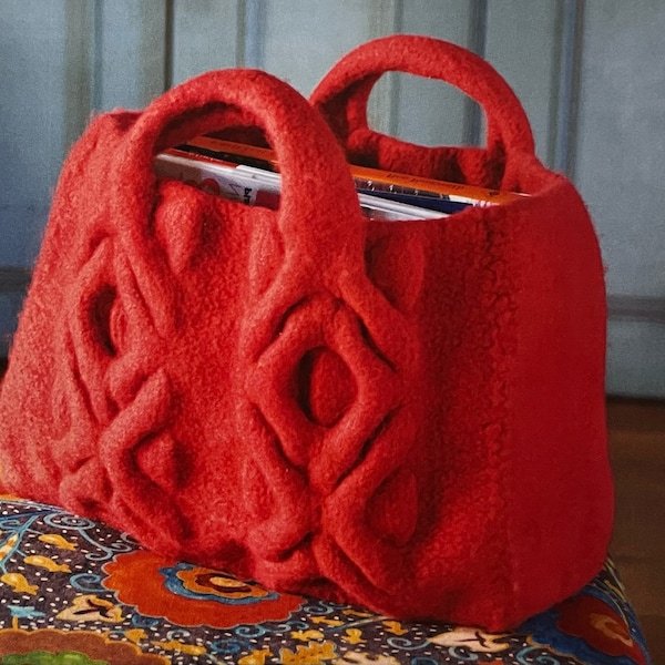 Knitted Felted Cable Magazine Bag PDF Knitting Pattern Instant Download