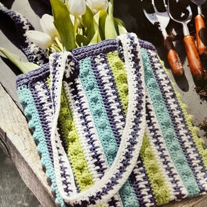 Crochet Striped Bag Pattern Textured Colourful Design Stripes Long Handles for Crossbody Purse Crocheting Tutorial Instant Digital Download
