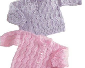 Two Baby Vintage Knitted Cardigan and Jumper PDF Pattern Instant Download