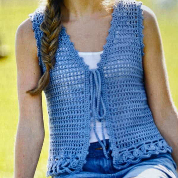 Gilet en maille ajourée au crochet, motif au crochet, un joli gilet bohème chic à téléchargement immédiat