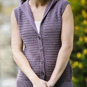 Lovely Crochet Hooded Sleeveless Gilet Pattern Instant Download