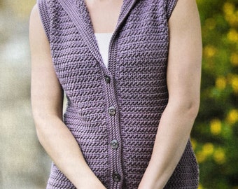 Lovely Crochet Hooded Sleeveless Gilet Pattern Instant Download