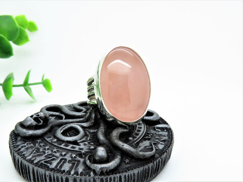 Size 8 Supersize Rose Quartz Sterling Ring
