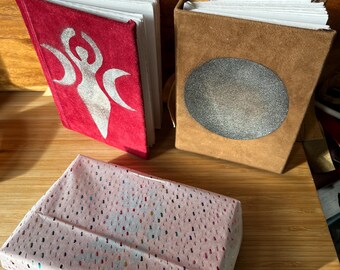 Handmade Reclaimed  Suede Journal Book: Moon Stencil Artwork. Medium size