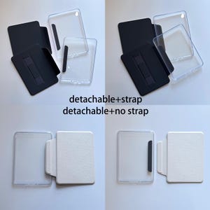 May include: A collection of rectangular card holders featuring clear plastic cases and black or white backing panels. Some units include a black elastic strap on the back. The text "detachable+strap" and "detachable+no strap" is visible.