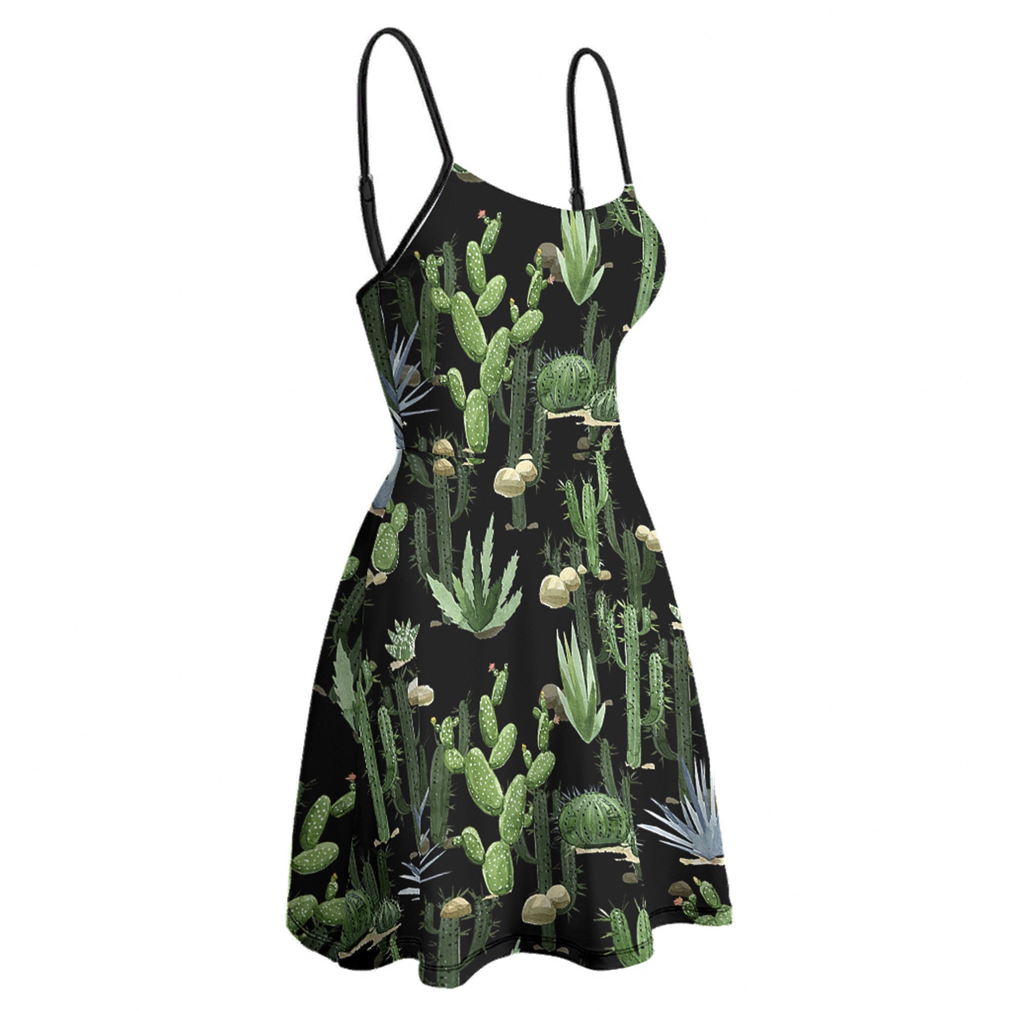 Watercolor Tropical Plants Cactus, Cactus Stretchy Fitted Dress, Flowy ...