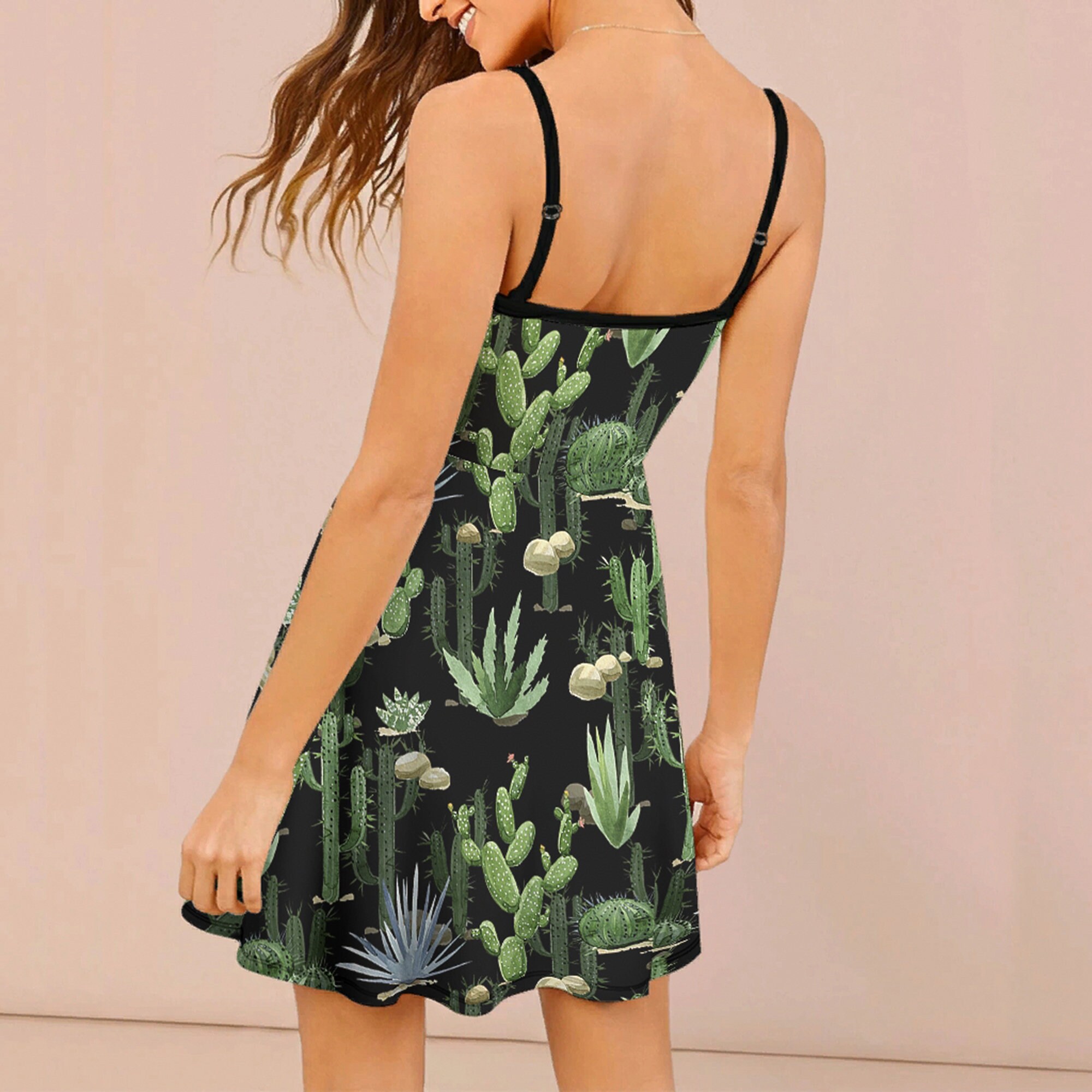 Watercolor Tropical Plants Cactus, Cactus Stretchy Fitted Dress, Flowy ...