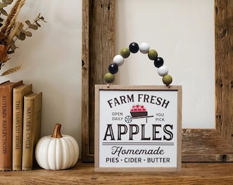 Farm Fresh Wood Sign - Farmhouse Home Decor - Ornaments and Decorations - Farmhouse Beads - Apples - Cider