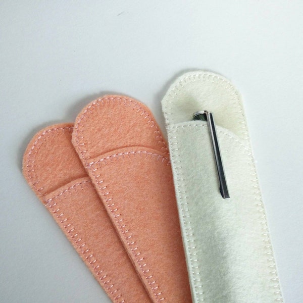 Pen Case, Guava or Ecru, Pen Sleeves for Purse and Pocket, Crochet Hook Case, Fountain Pen Sleeve