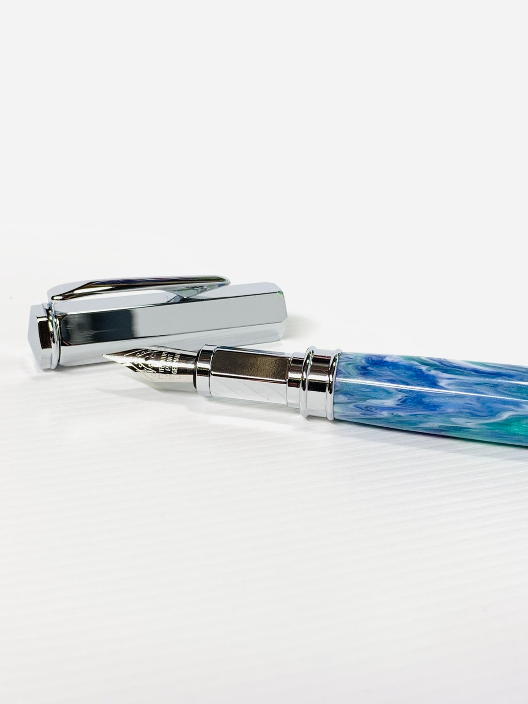 Handmade Blue Fountain Pen Cap Premium Iridium Nib Ink Pen