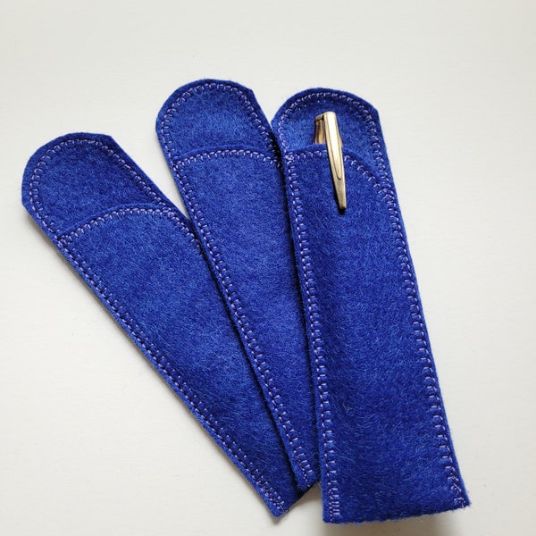 Pen Case, Deep Blue, Wool Blend Felt Pen Sleeves for Purse and Pocket, Fountain Pen Sleeve, Crochet Hook Case