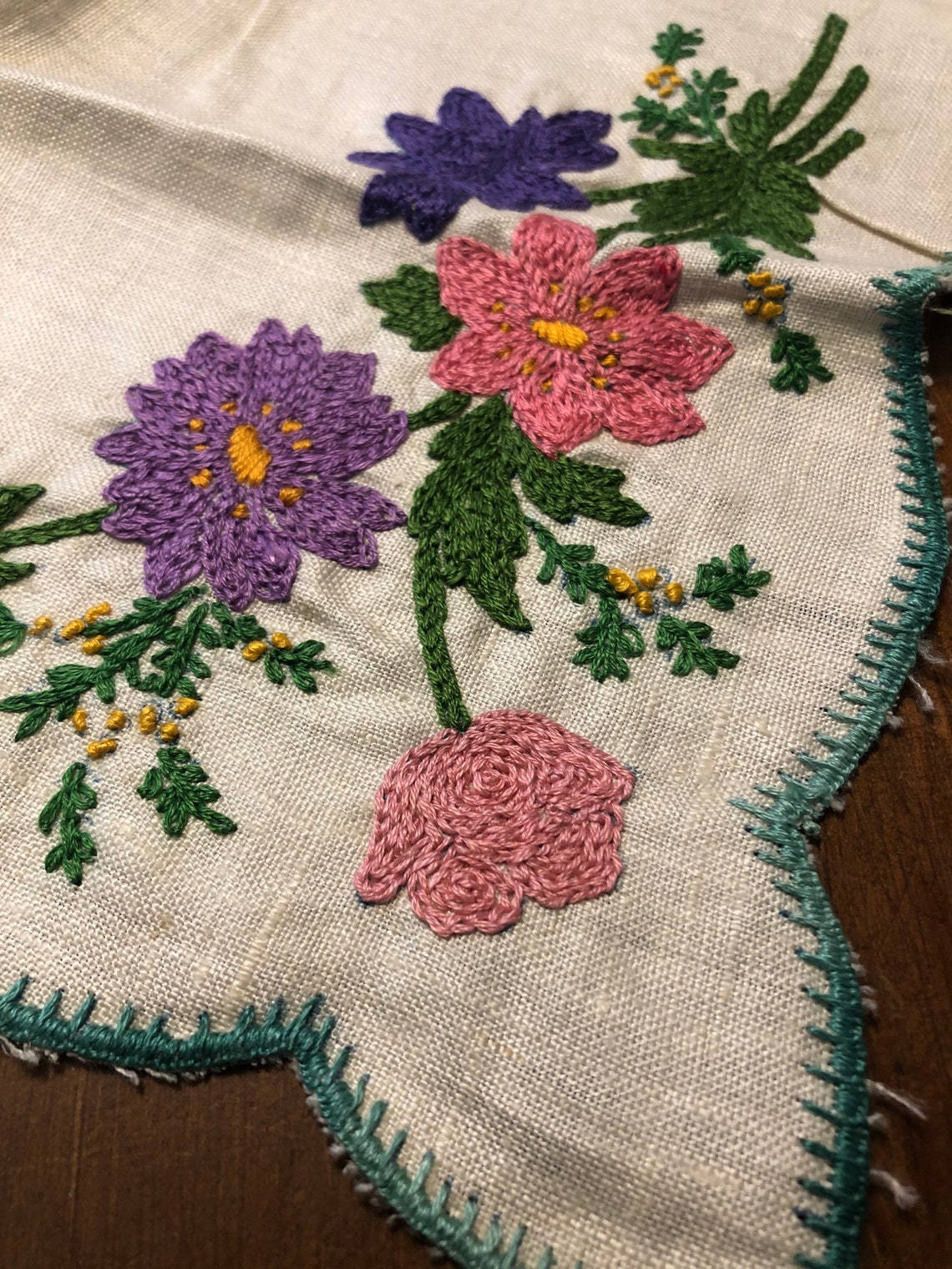 Vintage hand embroidery tray cloth flowers | Etsy