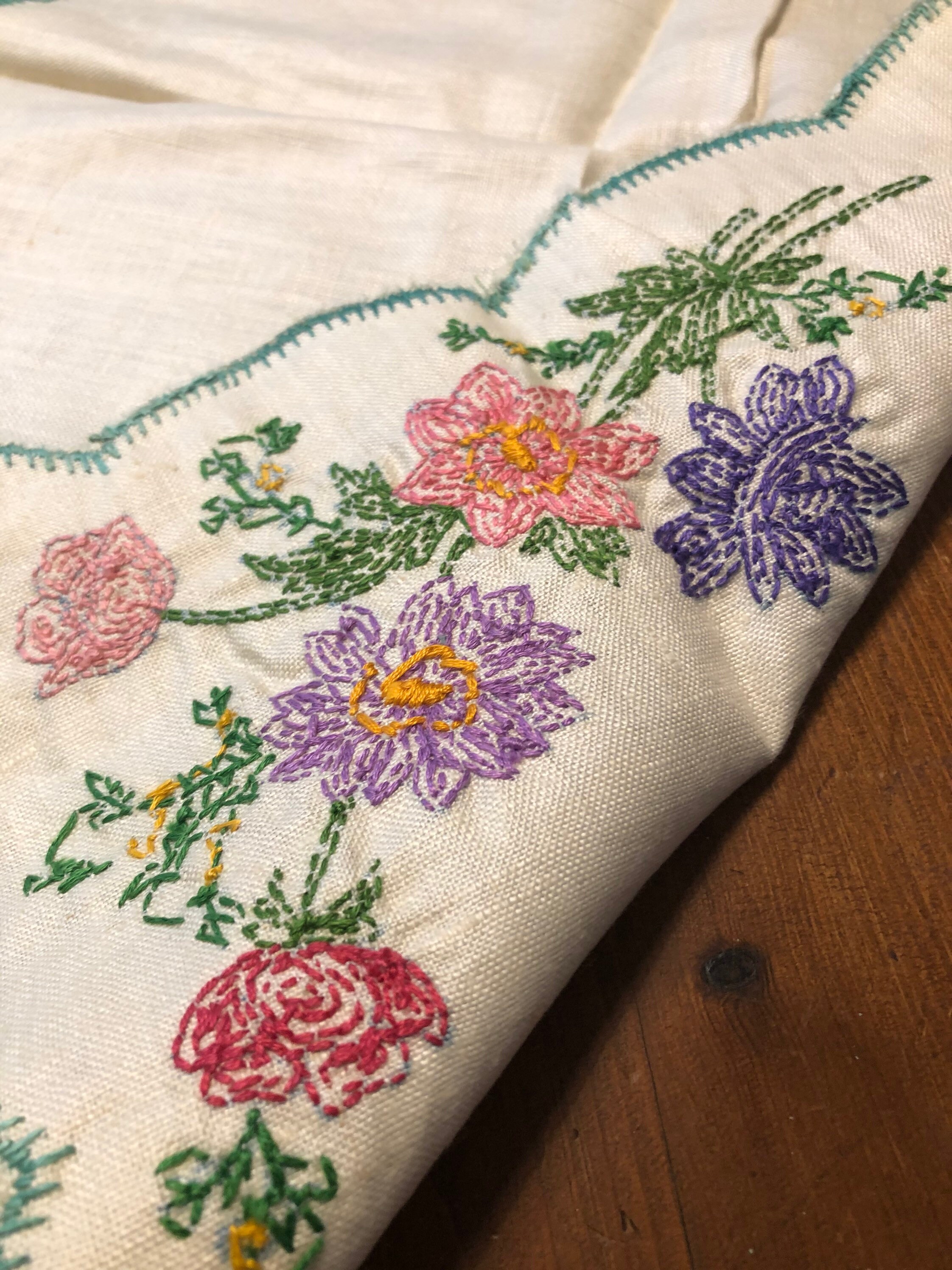Vintage hand embroidery tray cloth flowers Etsy