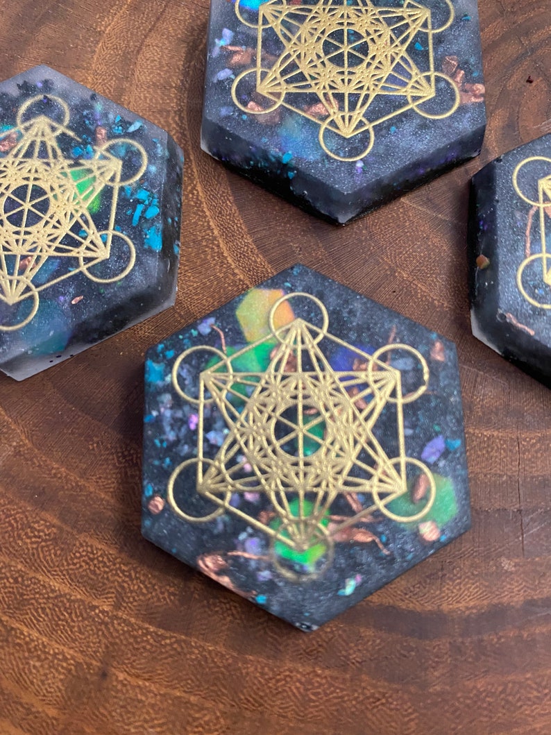 Metatron\u2019s Cube-Epoxy Copper Orgonite-5gCell Phone Sticker Orgonite Cell EMF Sheild EMF Protection Orgonite Sticker