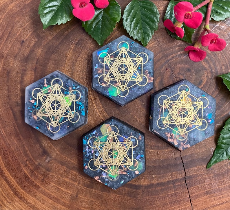 Metatron\u2019s Cube-Epoxy Copper Orgonite-5gCell Phone Sticker Orgonite Cell EMF Sheild EMF Protection Orgonite Sticker