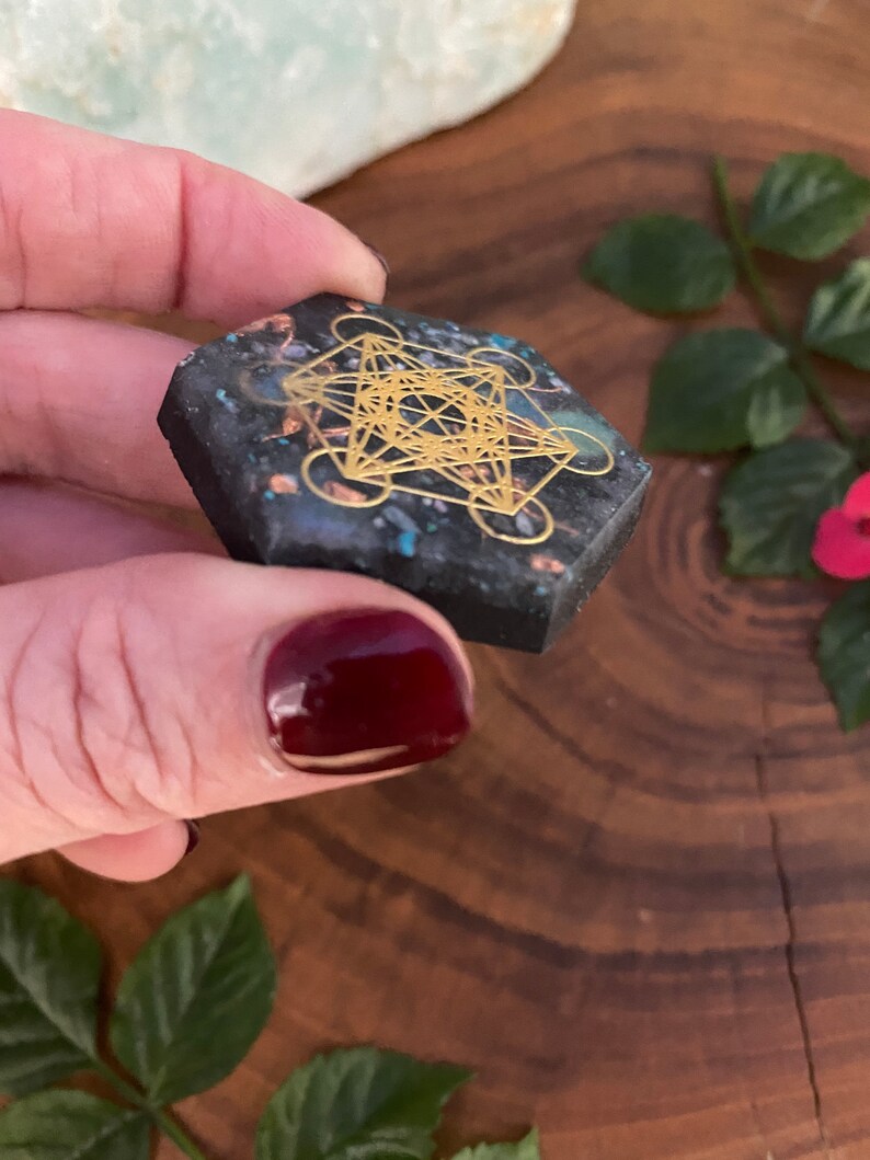 Metatron\u2019s Cube-Epoxy Copper Orgonite-5gCell Phone Sticker Orgonite Cell EMF Sheild EMF Protection Orgonite Sticker