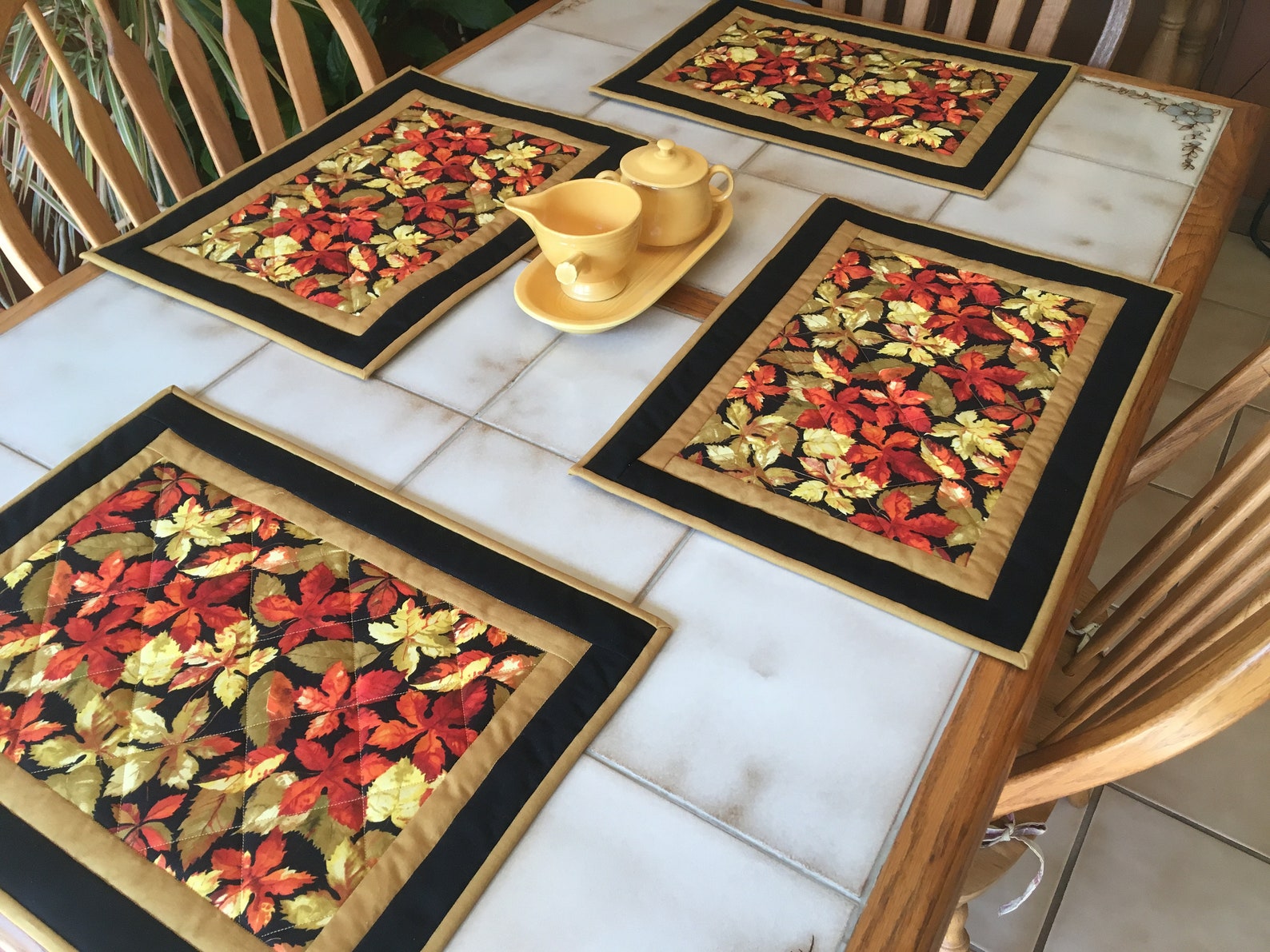 Autumn Placemats Set of 4 Quilted Cotton Mats With Fall Etsy