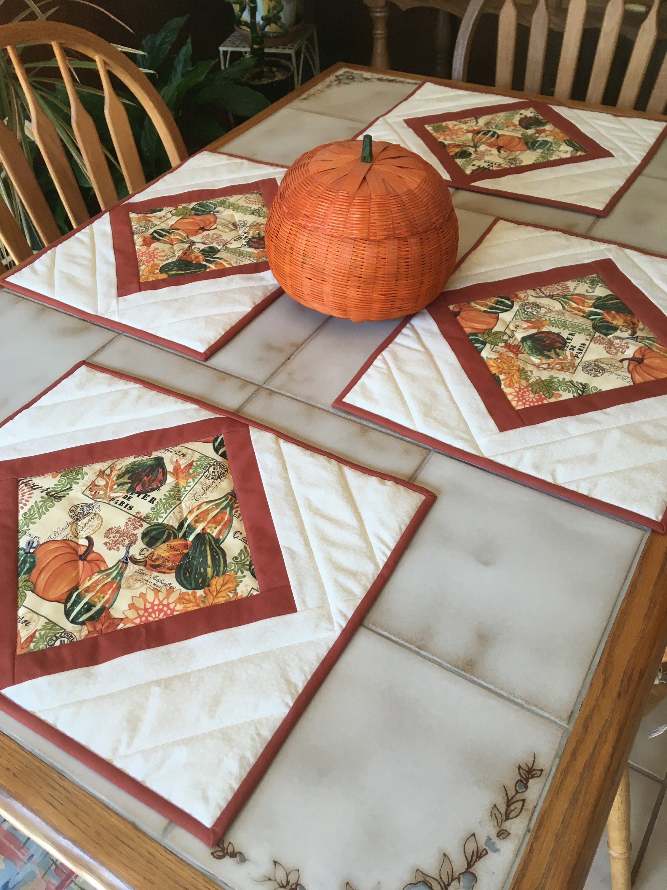 10 Off Autumn Placemats Set of 4 Quilted Cotton Table Mats Etsy