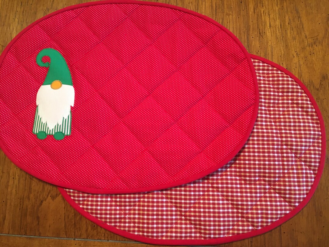Christmas Gnome Placemats Set of 4 Quilted Oval Table Mats Etsy