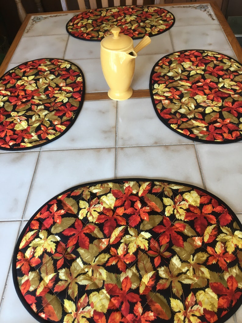 Oval Placemats Set of 4 Quilted Autumn Mats with Brightly Etsy