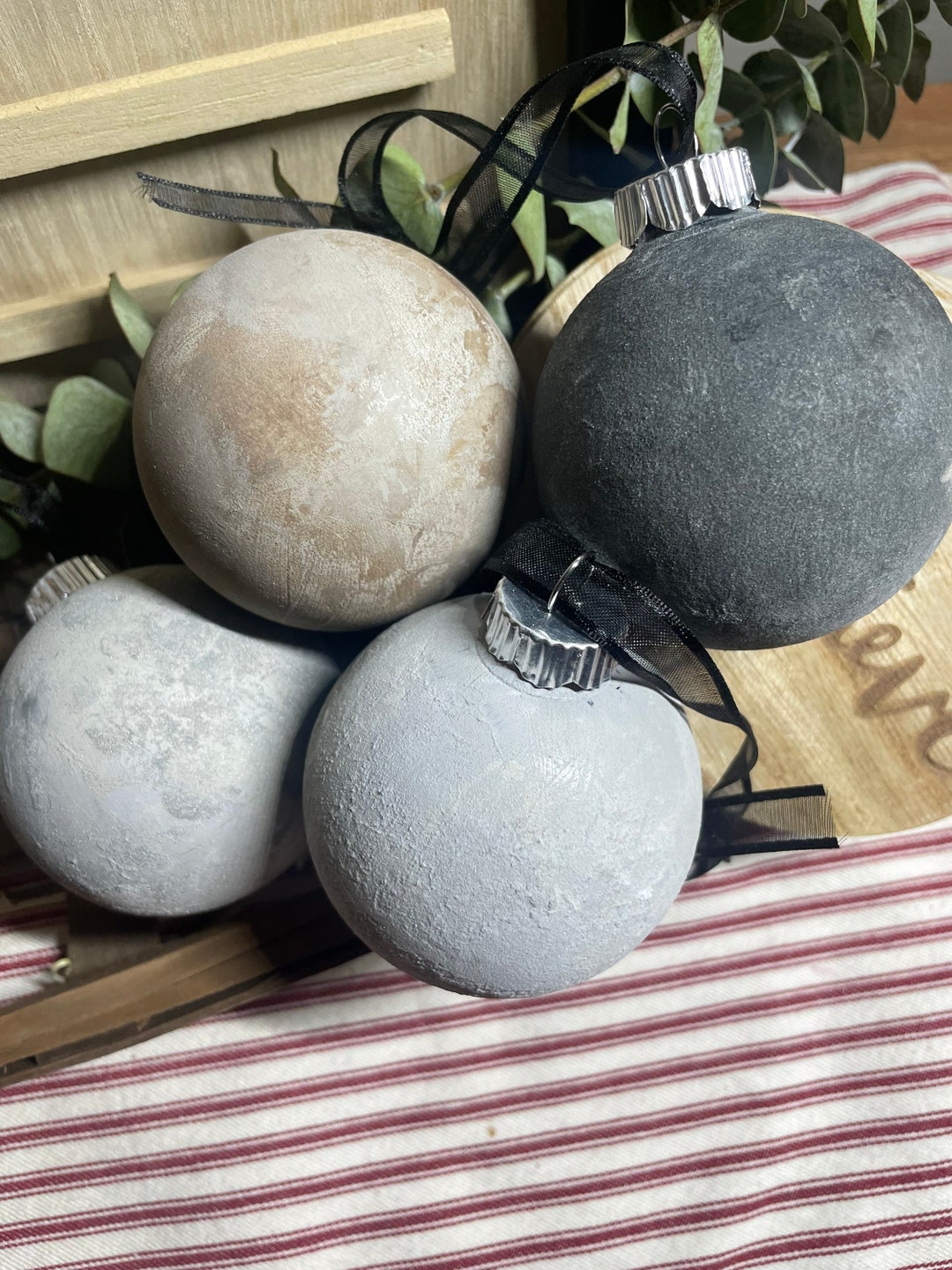 Textured Ornaments Boho Earth Toned Natural Faux Concrete Set of 4