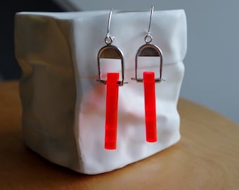 Sterling fluorescent red acryllic earrings.