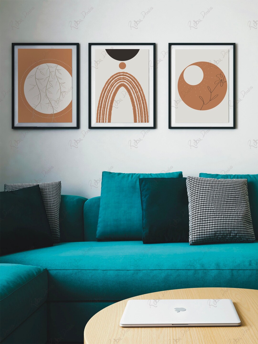Minimalistic Boho Digital Wall Art Set of 3, Mid Century Modern Decor