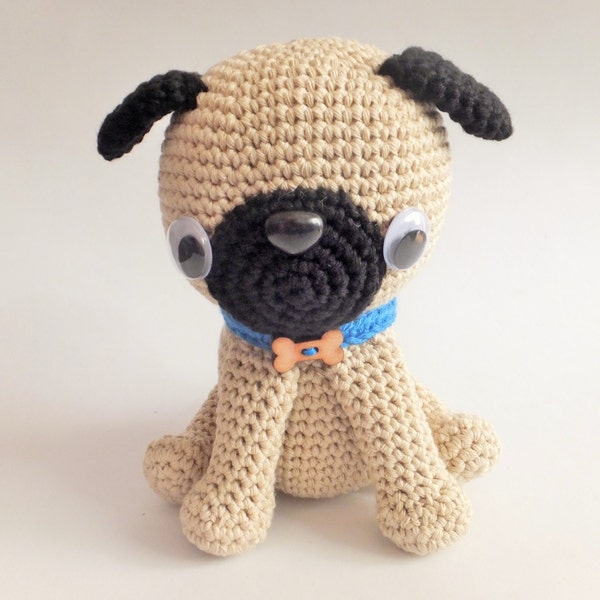 Patrón PDF peluche relleno perro pug carlino amigurumi ganchillo crochet