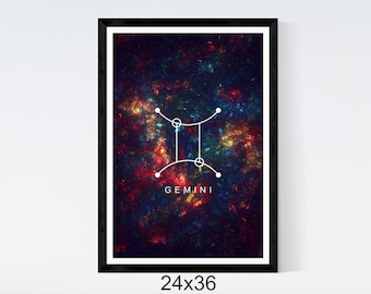 Wall Art Gemini Zodiac Sacred Geometry Style - Digital Print