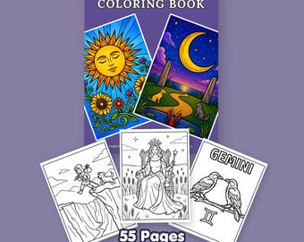 Tarot Coloring Book Printable | 50 Bold Easy Designs | PDF PNG Letter A4 Grayscale