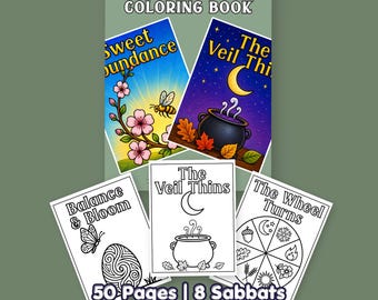 Wheel of the Year Coloring | 50 Bold Easy Designs | PDF PNG Letter A4 Grayscale |