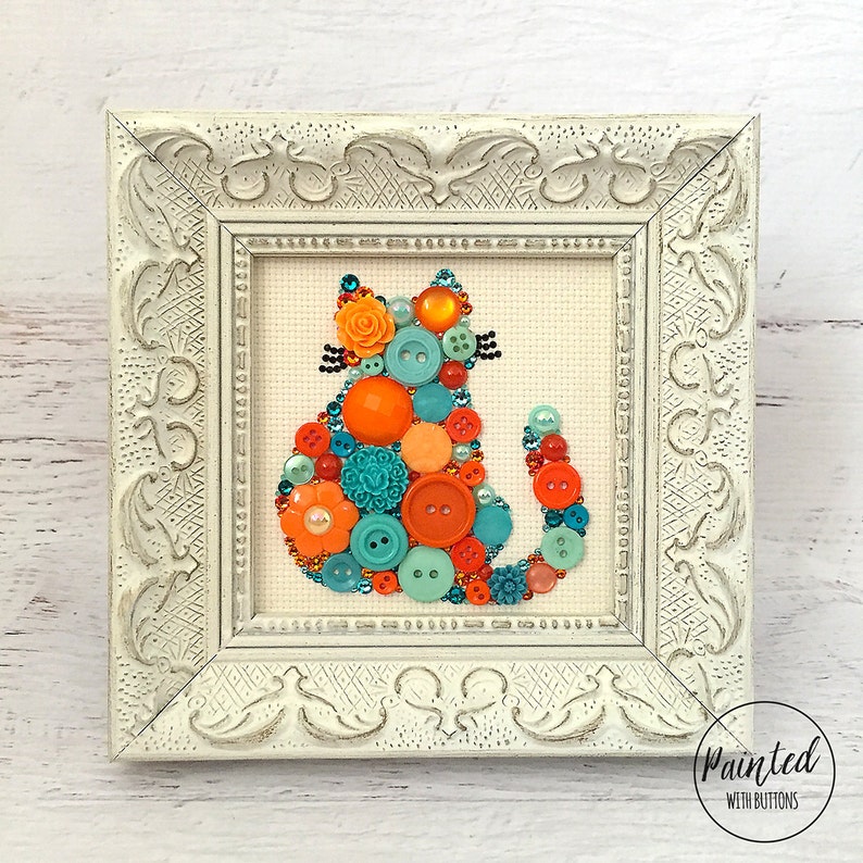 Custom Framed Cat Button Art Cat Wall Hanging Nursery Etsy
