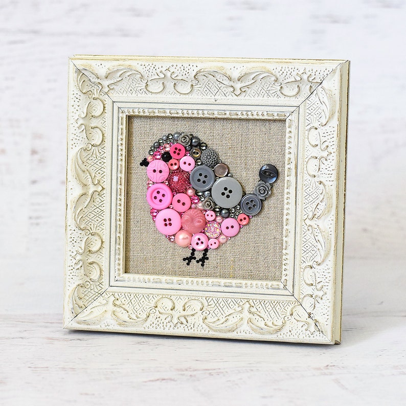 Custom Baby Bird Button Art Made To Order Button Picture Nursery Decor Kids' Room Decor Bird Wall Art Custom Bird Wall Hanging image 3