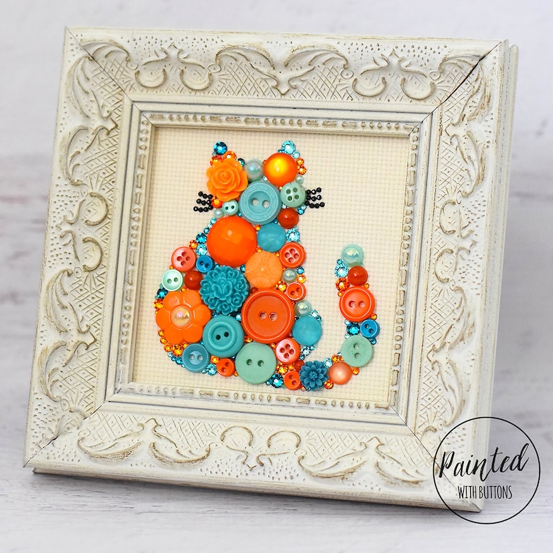 Custom Framed Cat Button Art Cat Wall Hanging Nursery Etsy
