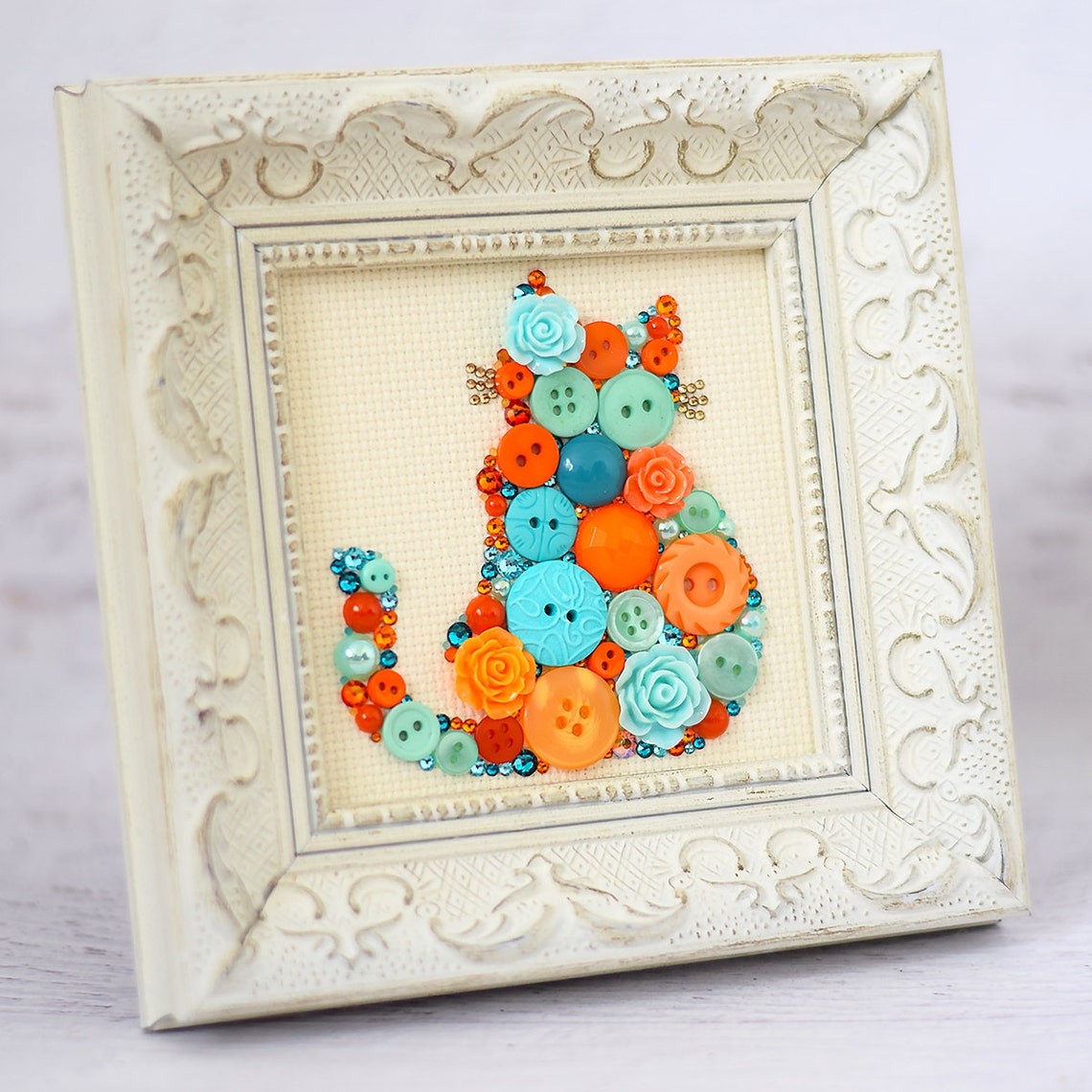 Custom Framed Cat Button Art Cat Wall Hanging Nursery Etsy