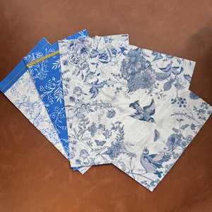 Blue Floral Paper Napkins for Decoupage and Crafting, Set of 5