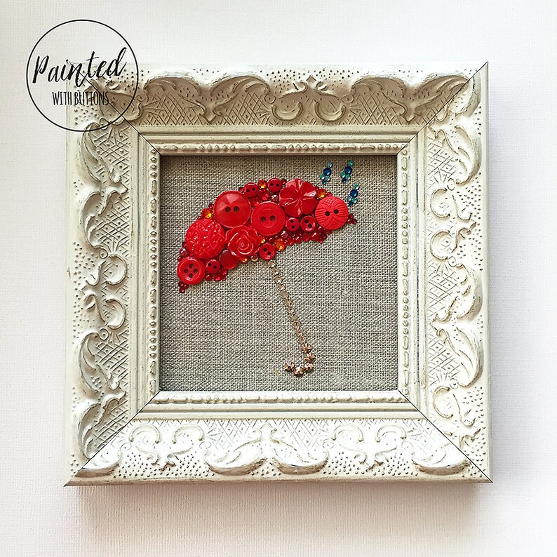 CUSTOM Framed Button Art, Umbrella Wall Art, Mudroom Decor, Umbrella